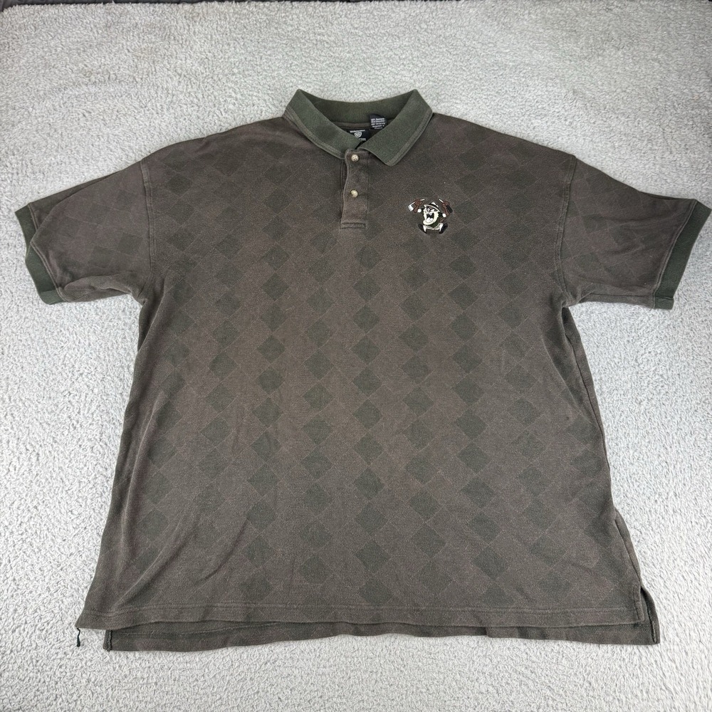 Vintage 1996 Warner Bros Polo Shirt Men's Xxl Brown Diamond Taz Short Sleeve